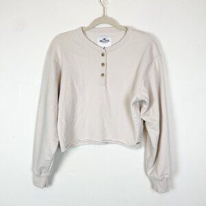 Hollister Women's XS Cream Cropped Henley Sweatshirt Top Casual Comfy Loungewear